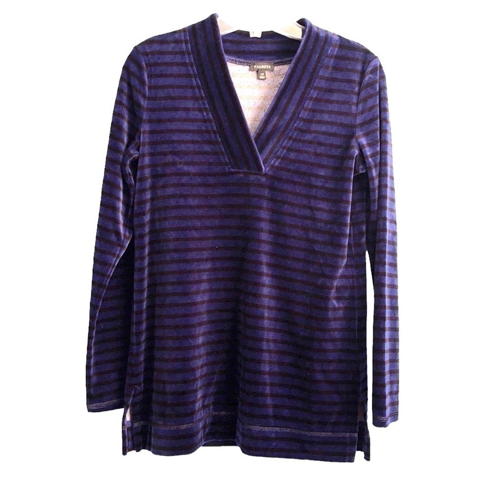 𝅺new Talbots Navy Stripes V-neck Long Sleeve Top
